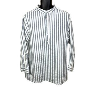 Large Men’s Hawalili Blue White Striped Long Sleeve Shirt Cotton Breathable